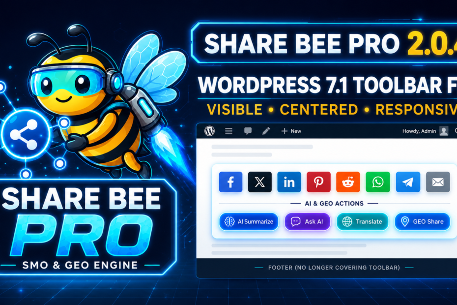 Share Bee Pro 2.0.4 Released: WordPress 7.1 Toolbar Visibility and Alignment Fixes