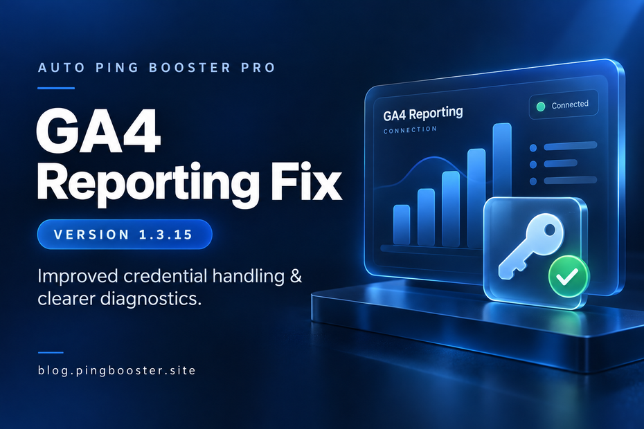 Auto Ping Booster Pro 1.3.15: GA4 Reporting Connection Fix